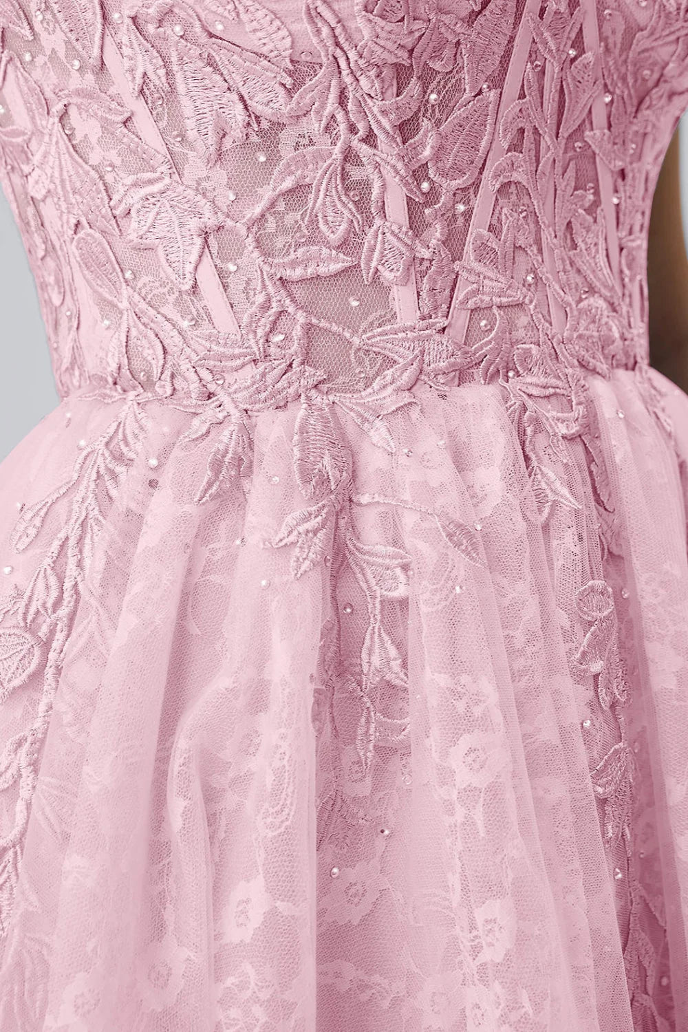 Angela Light Pink Lace Corset Spaghetti Straps Mini Dress