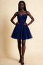 Angela Navy Lace Corset Spaghetti Straps Mini Dress
