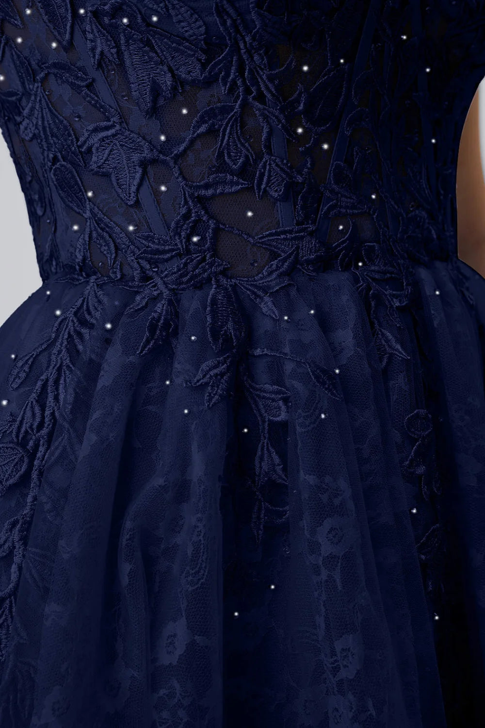 Angela Navy Lace Corset Spaghetti Straps Mini Dress