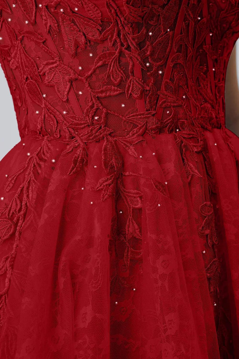 Angela Red Lace Corset Spaghetti Straps Mini Dress