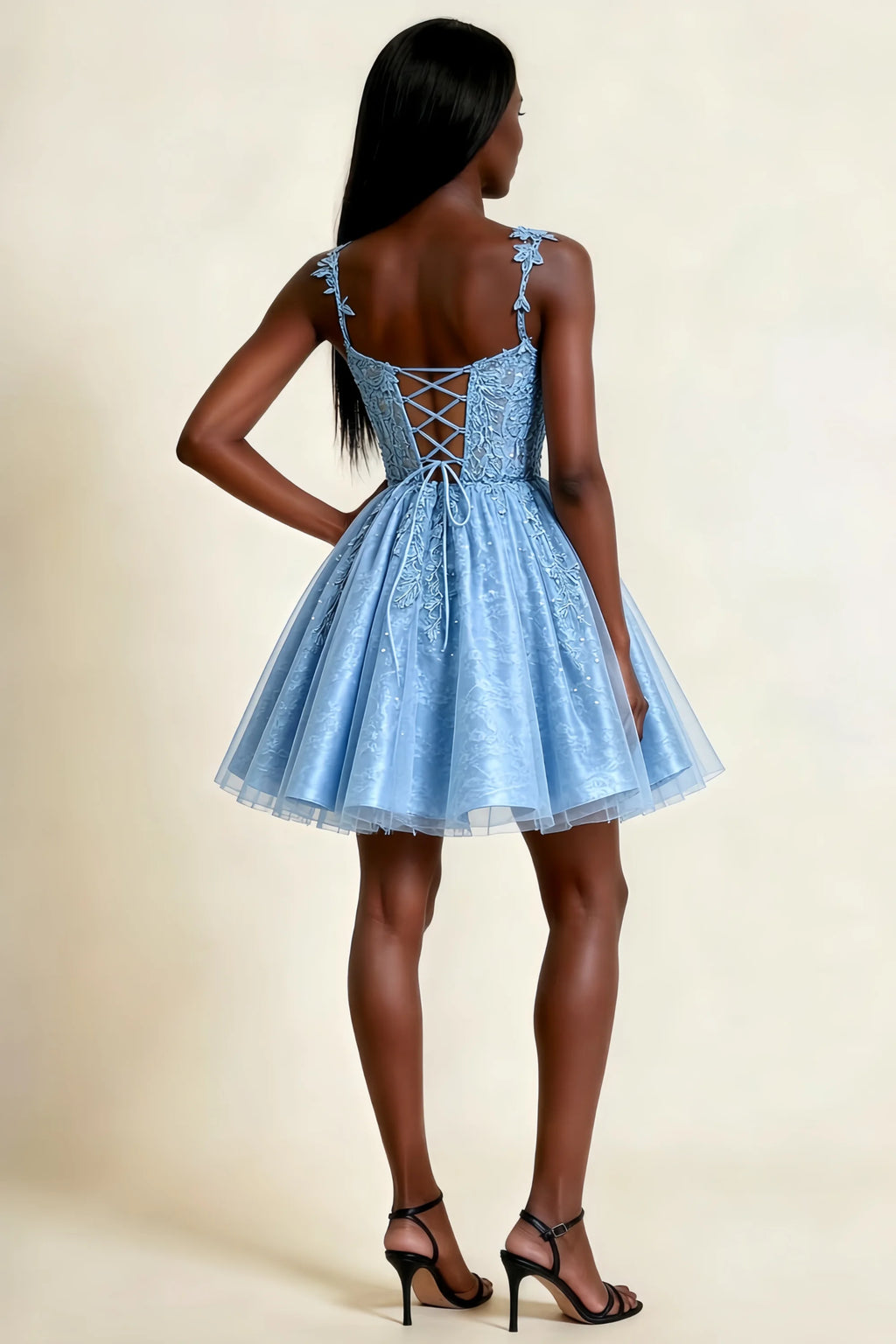 Angela Sky Blue Lace Corset Spaghetti Straps Mini Dress