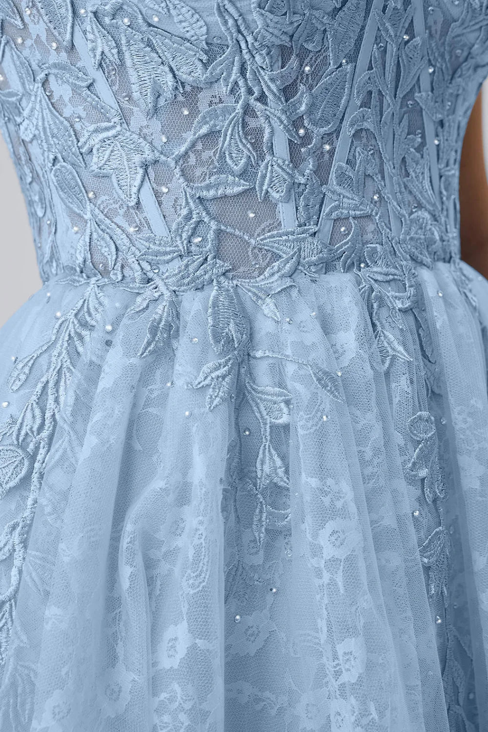 Angela Sky Blue Lace Corset Spaghetti Straps Mini Dress