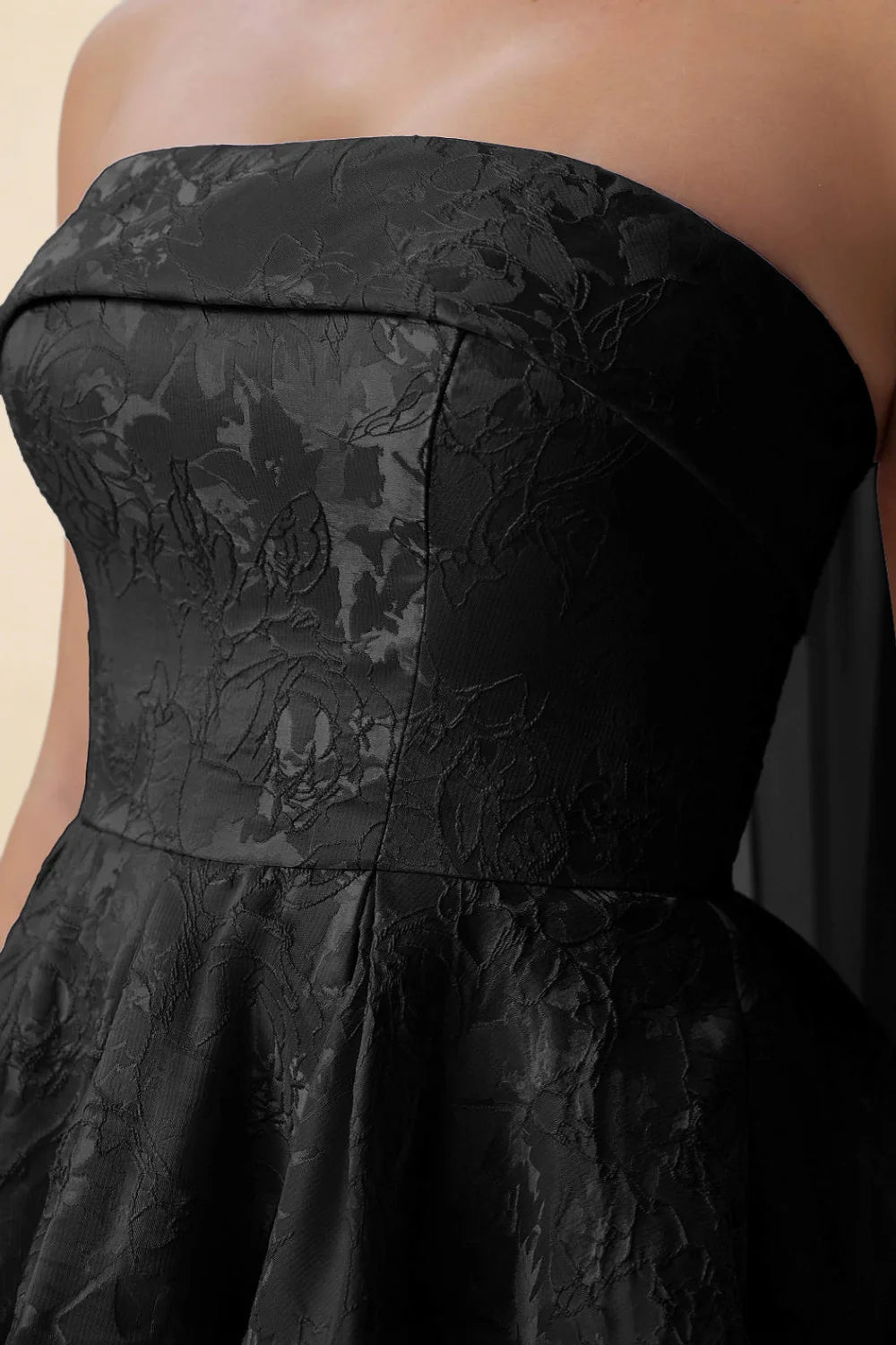 Angelina Black Jacquard Fit and Flare Mini Dress with Scarf Detail