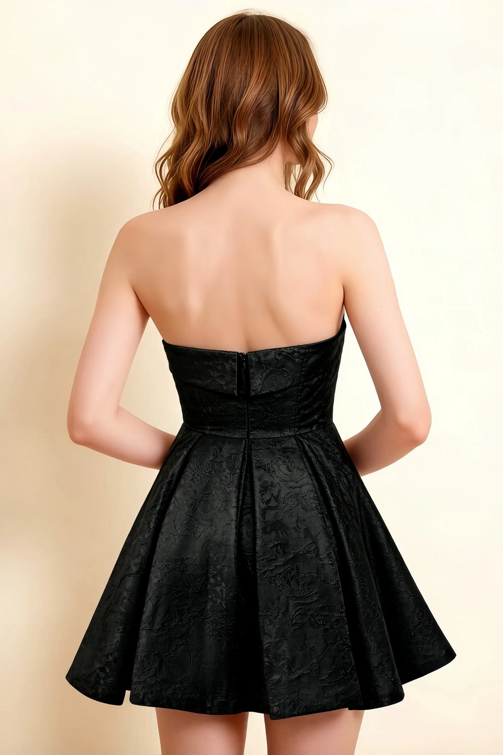 Angelina Black Jacquard Fit and Flare Mini Dress with Scarf Detail