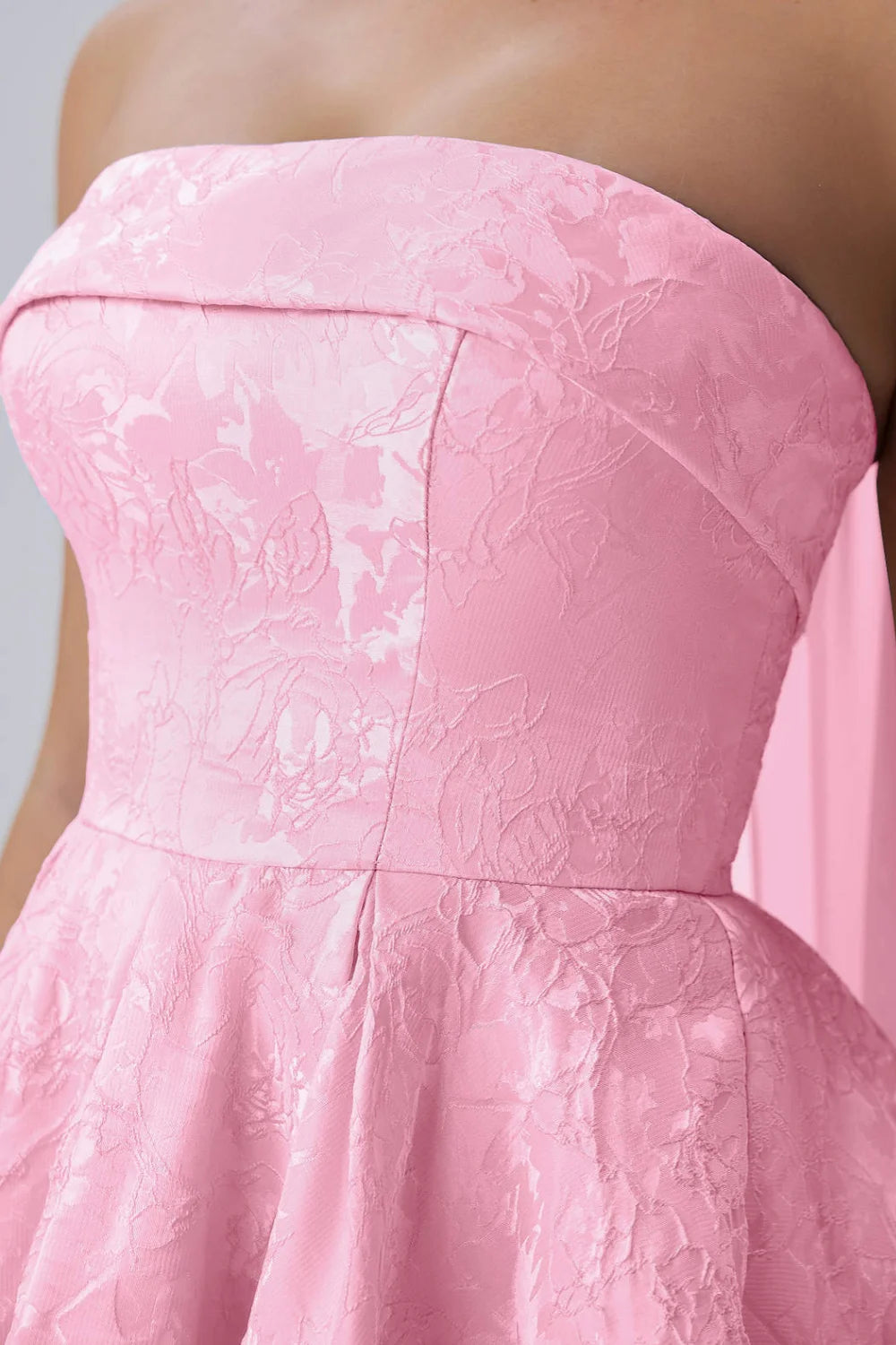 Angelina Pink Jacquard Fit and Flare Mini Dress with Scarf Detail