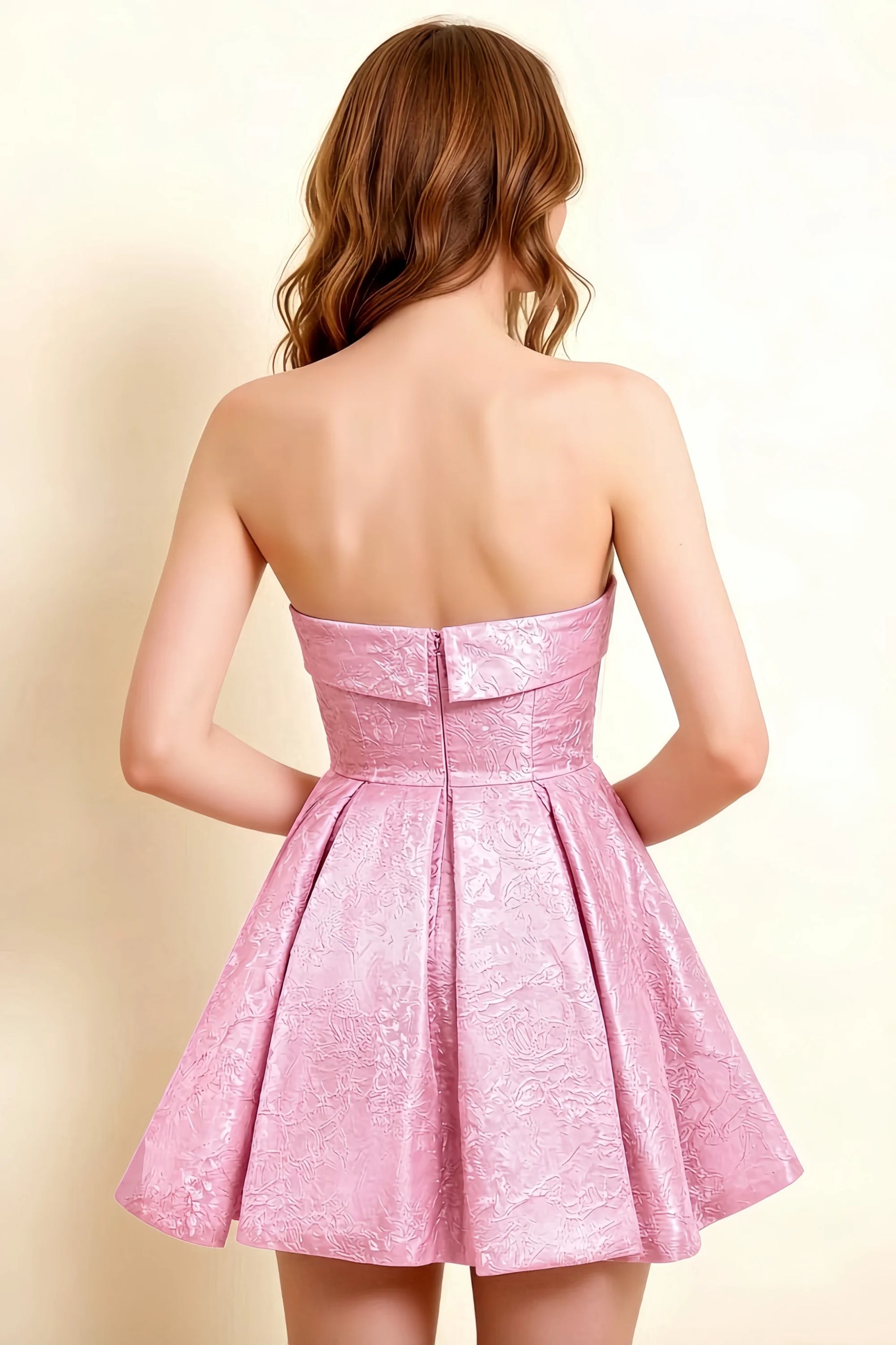 Angelina Pink Jacquard Fit and Flare Mini Dress with Scarf Detail