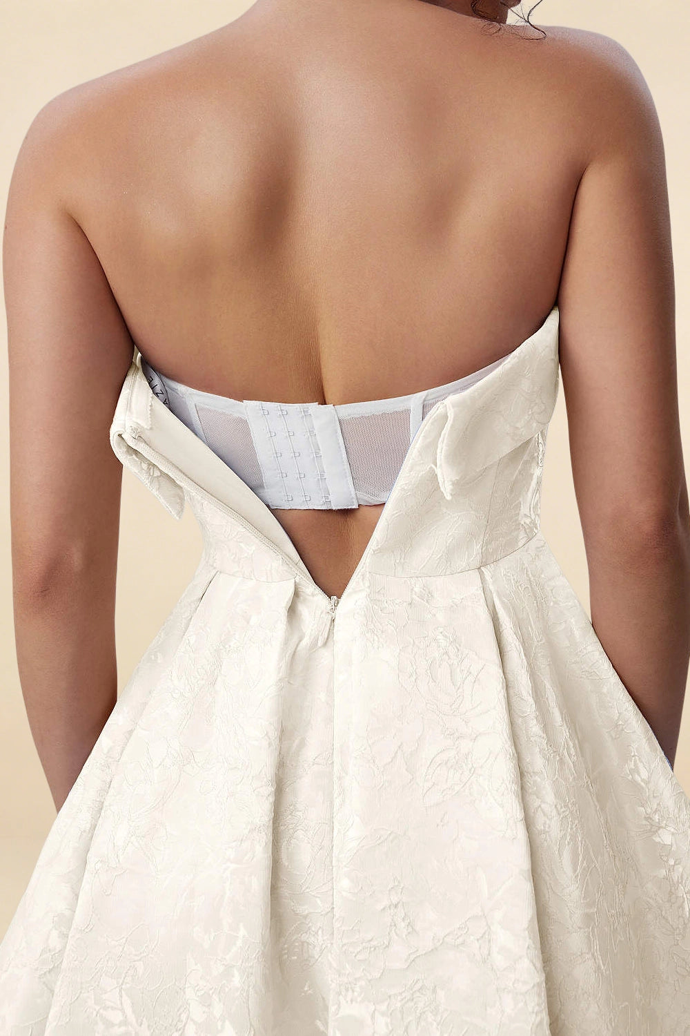 Angelina White Jacquard Fit and Flare Mini Dress with Scarf Detail