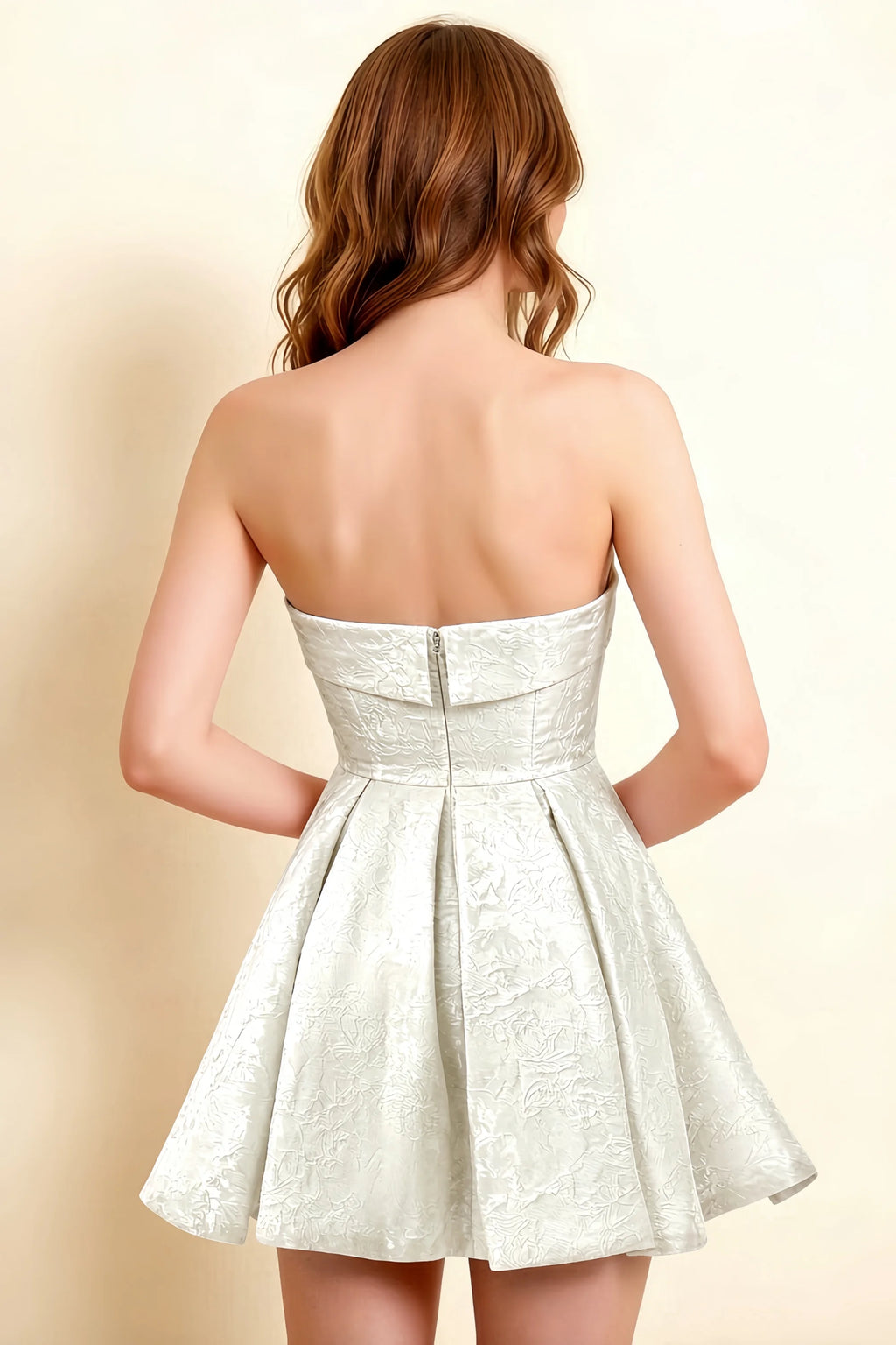 Angelina White Jacquard Fit and Flare Mini Dress with Scarf Detail