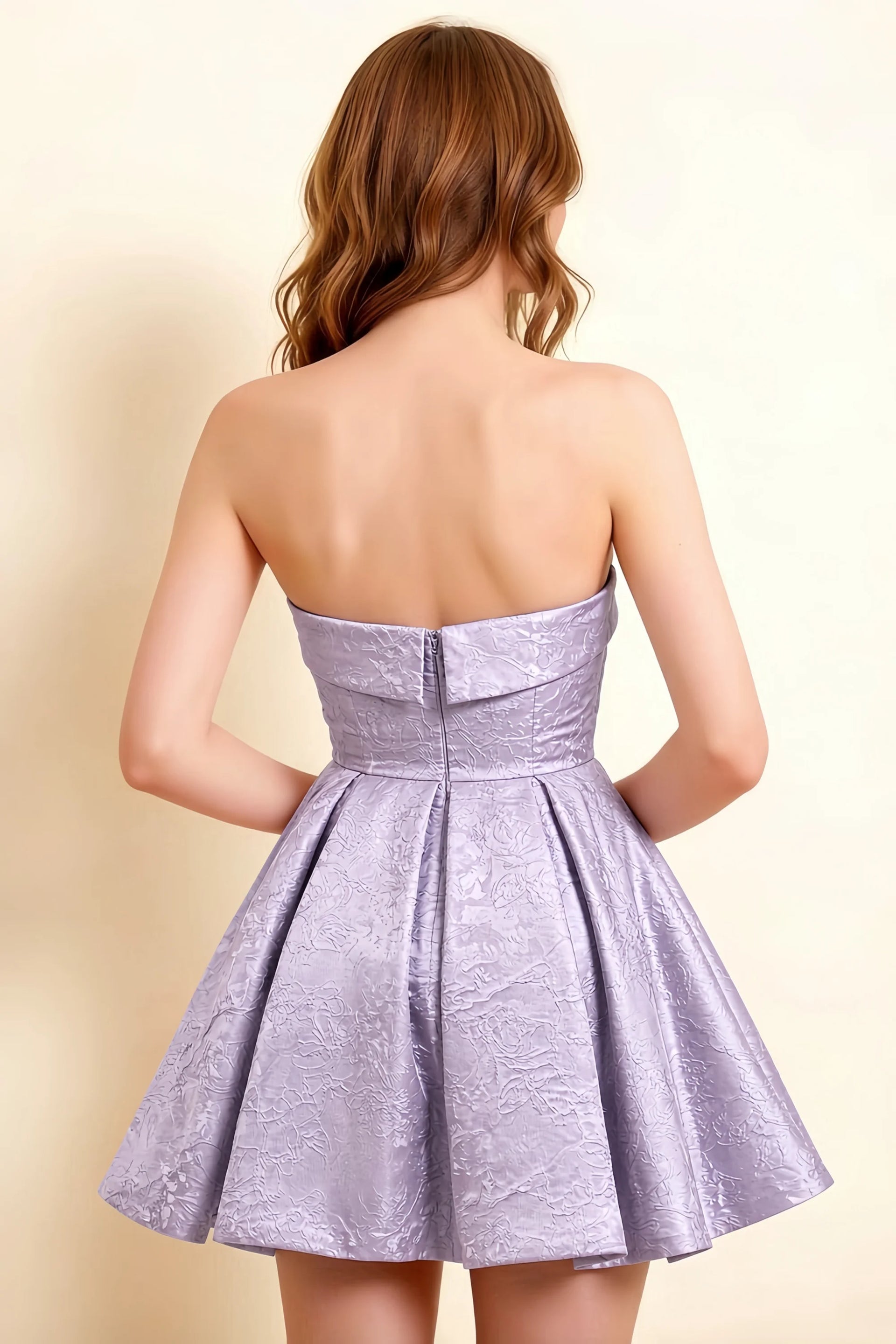 Angelina Wisteria Jacquard Fit and Flare Mini Dress with Scarf Detail