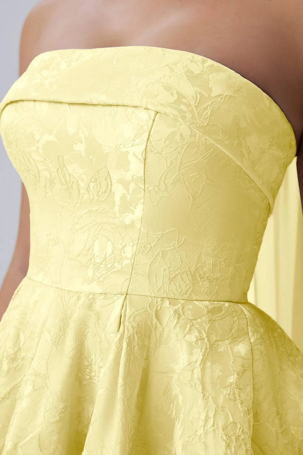 Angelina Yellow Jacquard Fit and Flare Mini Dress with Scarf Detail