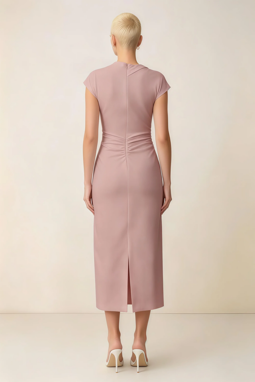 Anita Dusty Rose Draped Neck Cap Sleeve Midi Dress