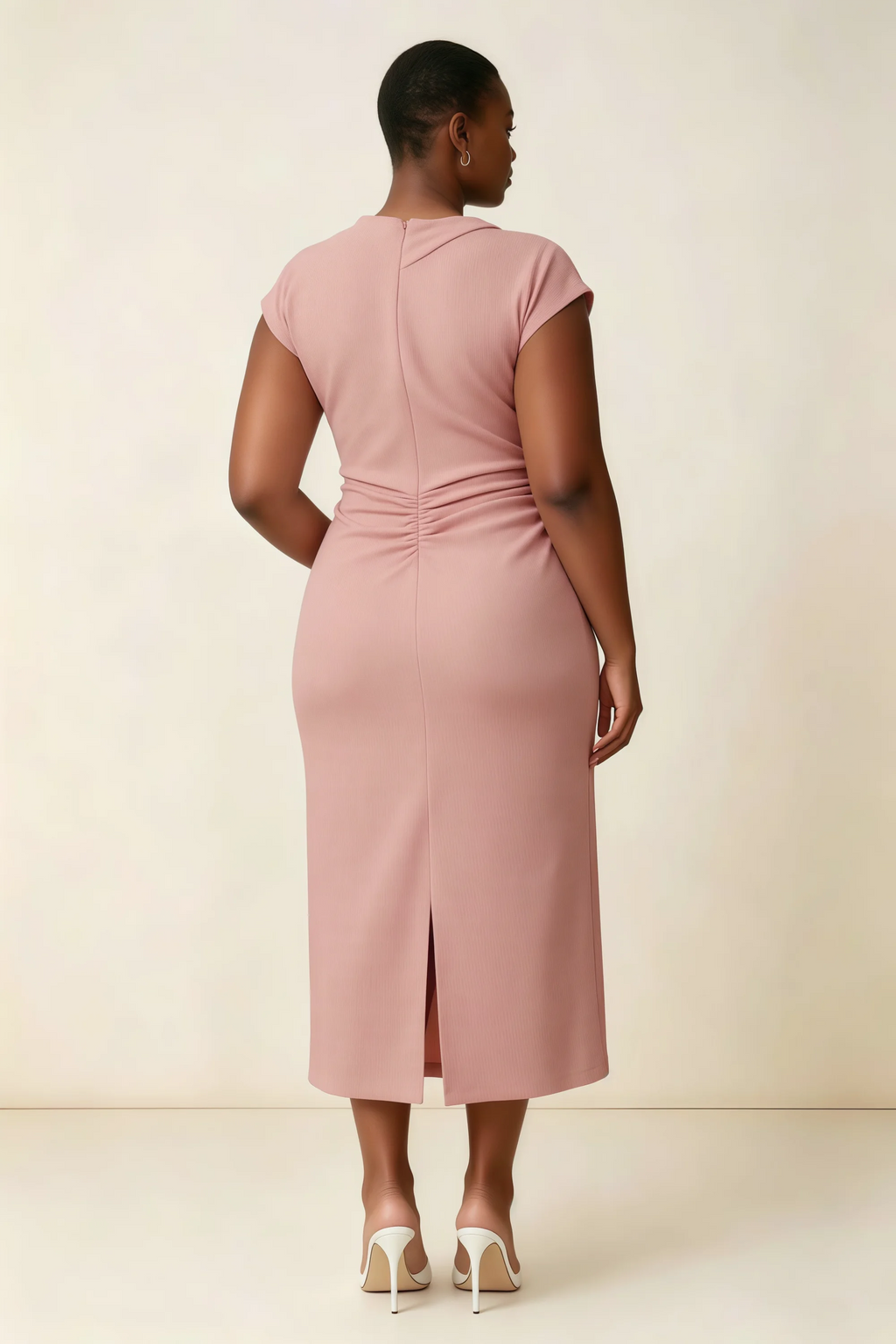 Anita Dusty Rose Draped Neck Cap Sleeve Midi Dress