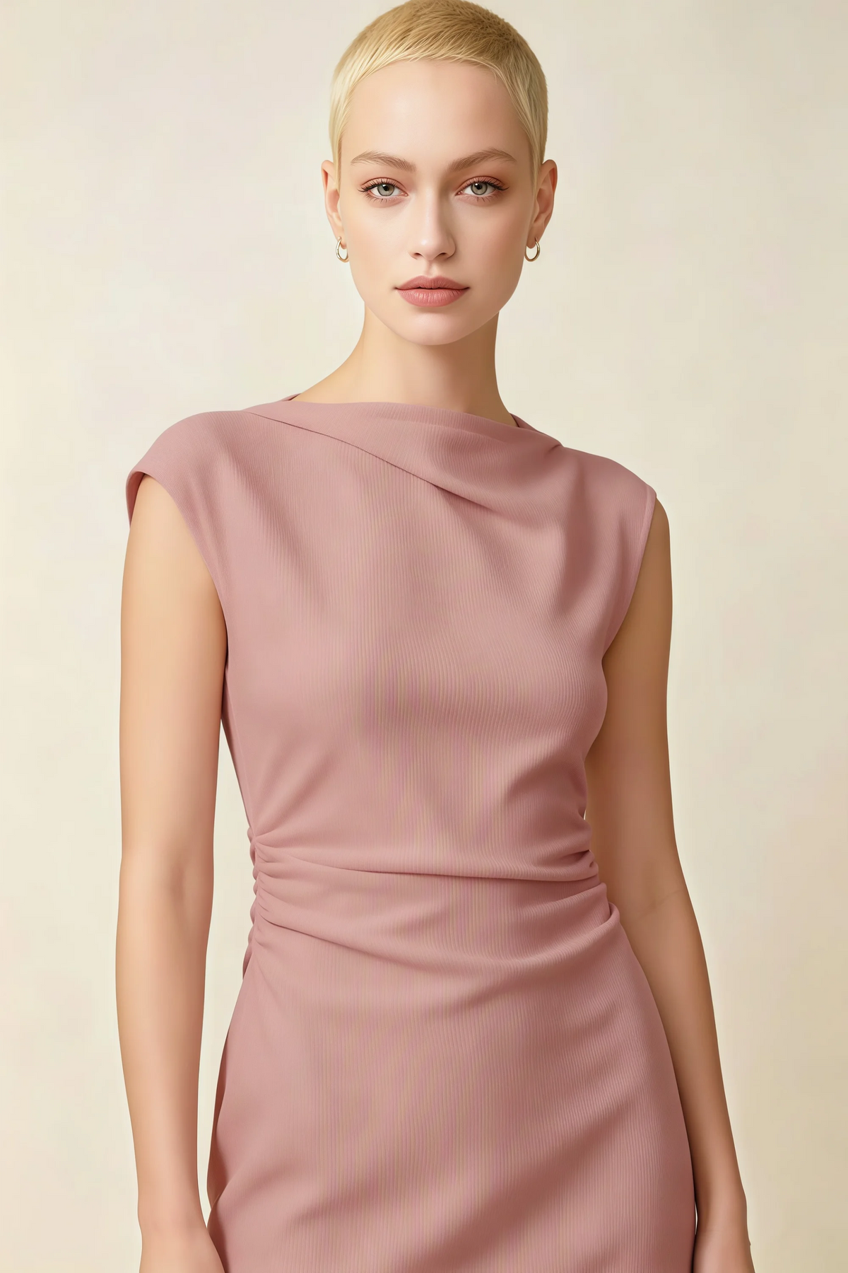 Anita Dusty Rose Draped Neck Cap Sleeve Midi Dress