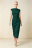 Anita Emerald Green Draped Neck Cap Sleeve Midi Dress