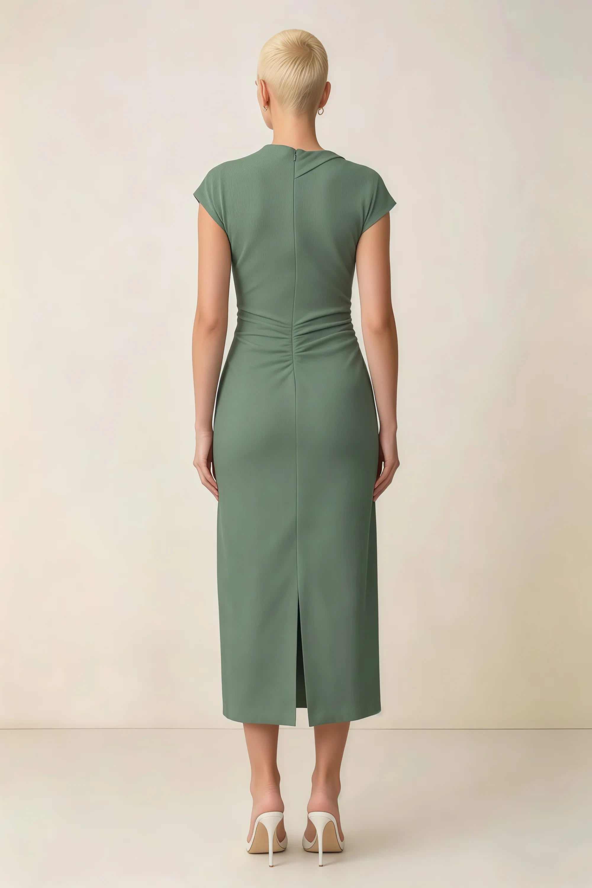 Anita Eucalyptus Draped Neck Cap Sleeve Midi Dress Secondary image