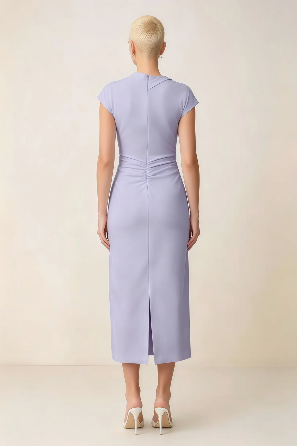 Anita Lavender Draped Neck Cap Sleeve Midi Dress