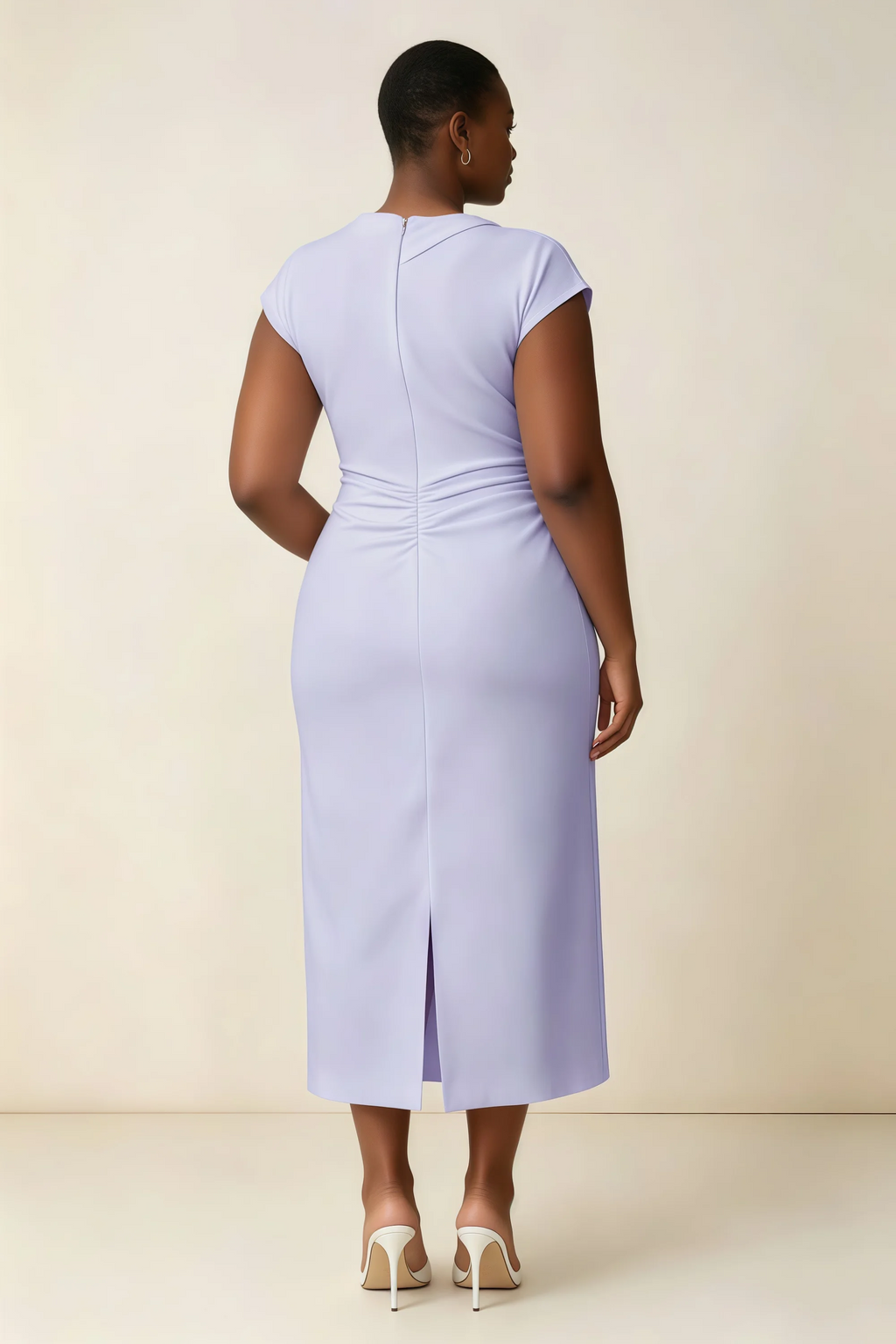 Anita Lavender Draped Neck Cap Sleeve Midi Dress