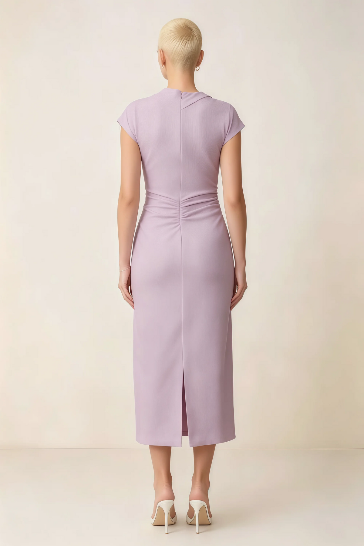 Anita Lilac Draped Neck Cap Sleeve Midi Dress