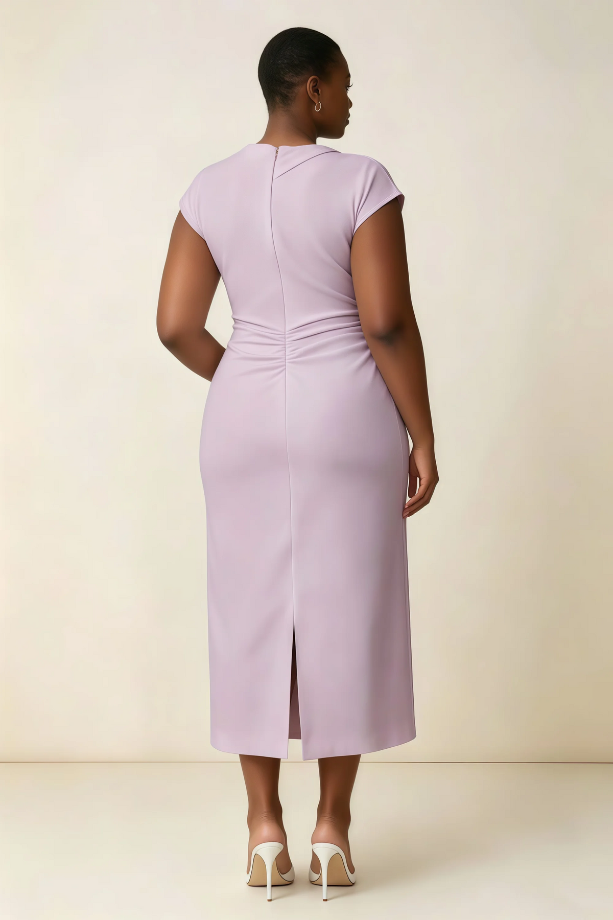 Anita Lilac Draped Neck Cap Sleeve Midi Dress