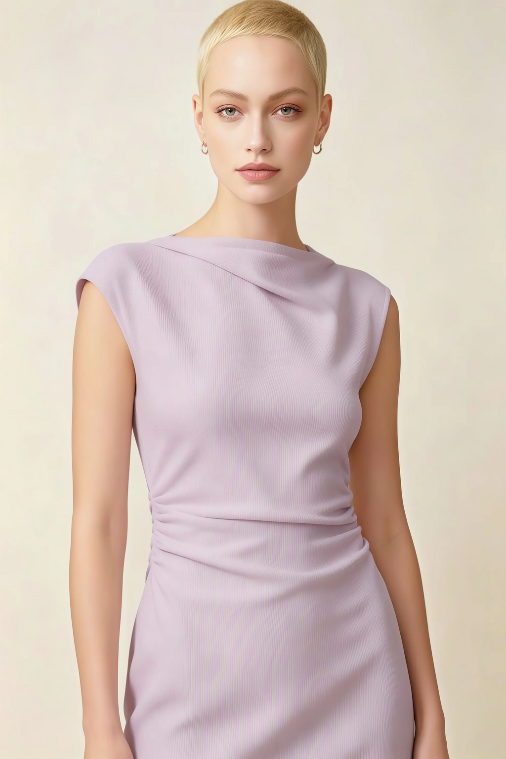 Anita Lilac Draped Neck Cap Sleeve Midi Dress