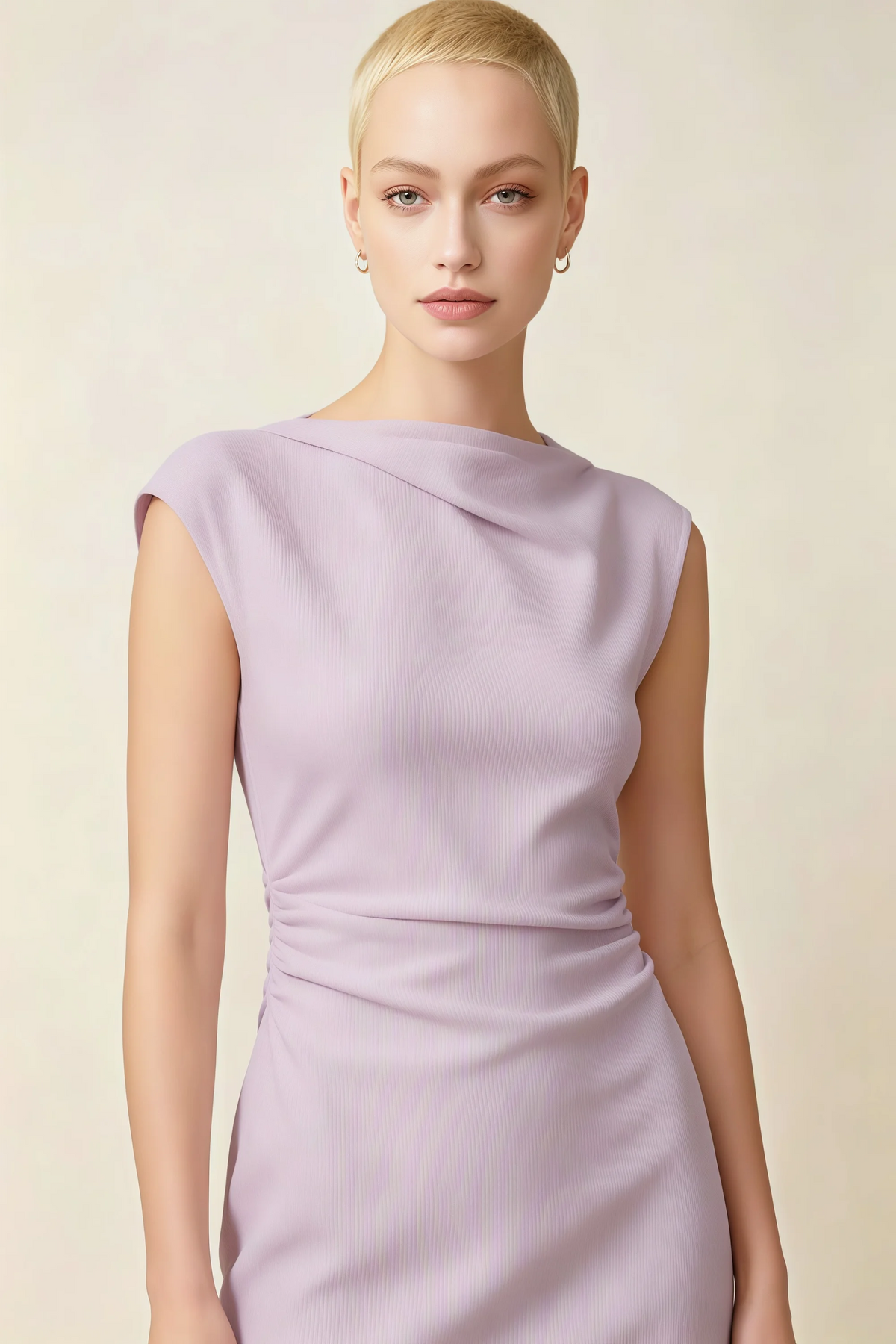 Anita Lilac Draped Neck Cap Sleeve Midi Dress