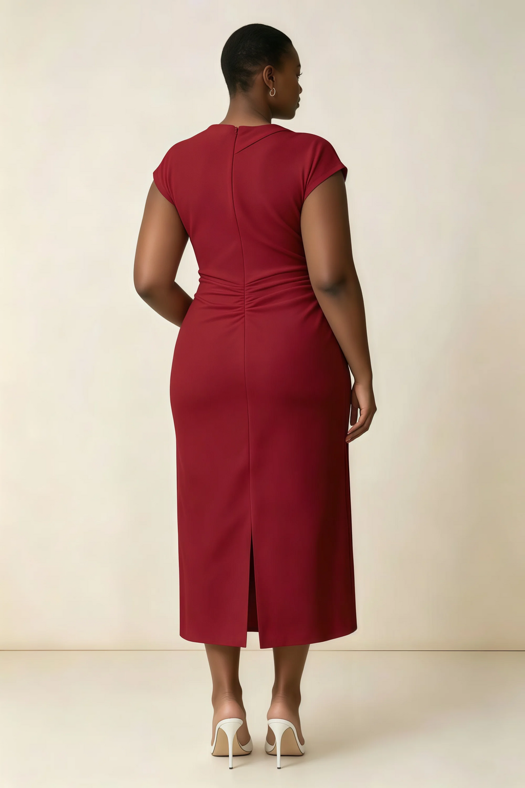 Anita Red Draped Neck Cap Sleeve Midi Dress