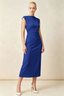 Anita Royal Blue Draped Neck Cap Sleeve Midi Dress