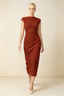 Anita Rust Draped Neck Cap Sleeve Midi Dress