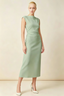 Anita Sage Green Draped Neck Cap Sleeve Midi Dress