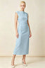 Anita Sky Blue Draped Neck Cap Sleeve Midi Dress