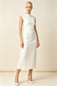 Vestido midi color blanco Anita con cuello drapeado y manga corta