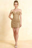 Anna Champagne Lace Sweetheart Neck Beaded Mini Dress