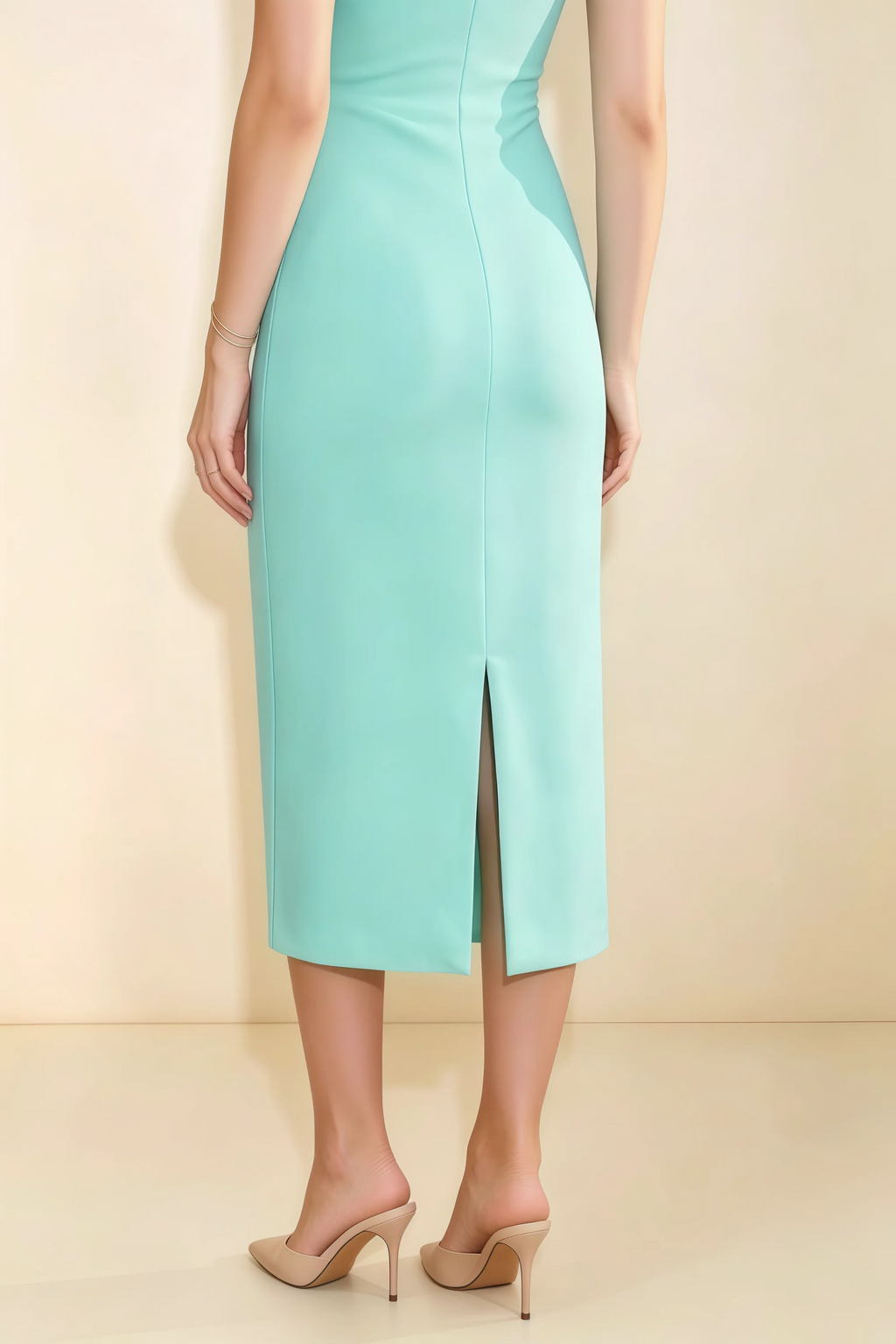 Annabel Aqua Keyhole Neck Sleeveless Bodycon Midi Dress