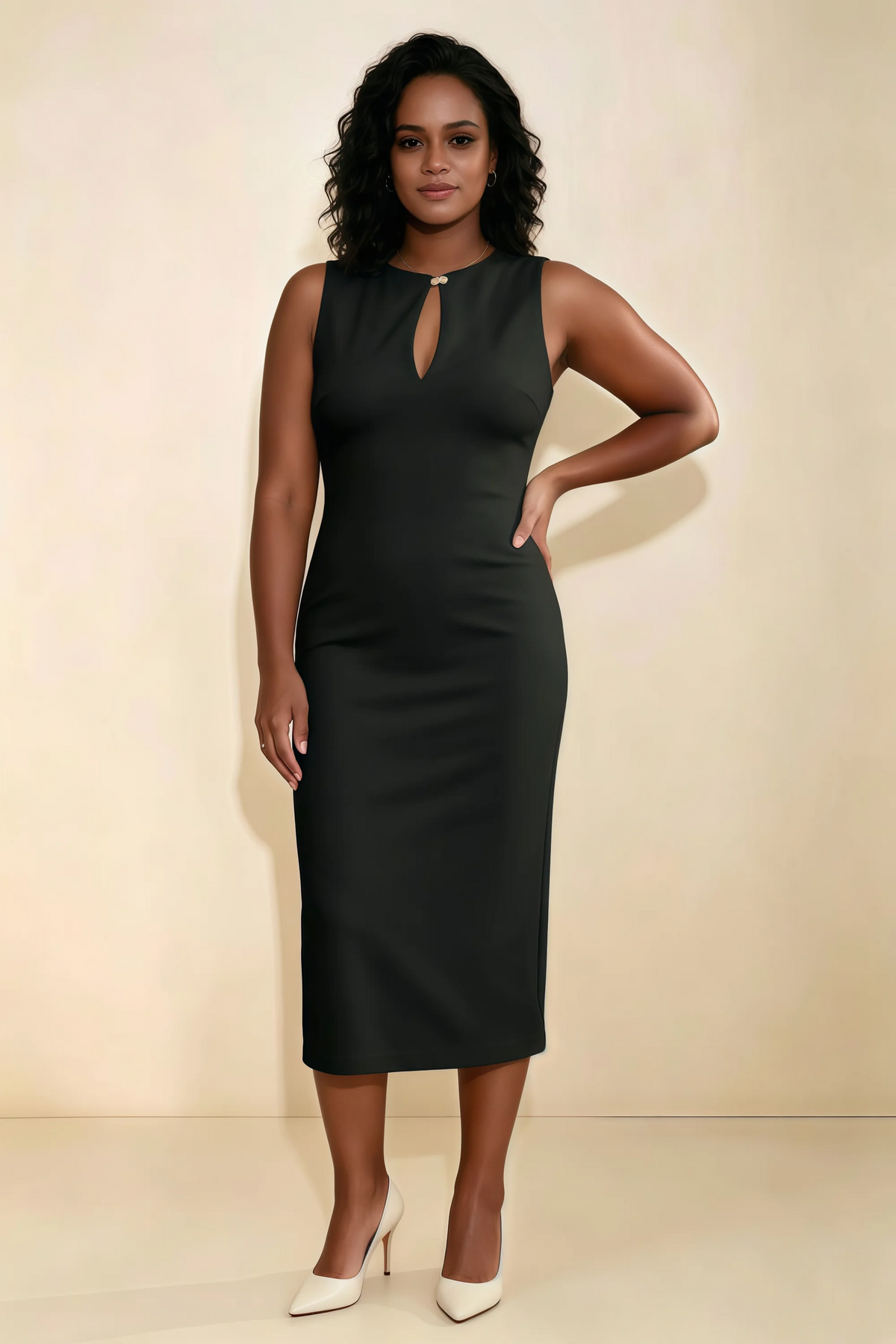 Annabel Black Keyhole Neck Sleeveless Bodycon Midi Dress