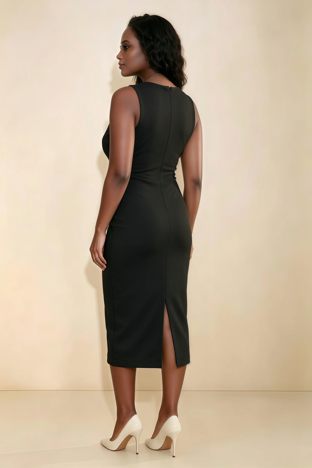 Annabel Black Keyhole Neck Sleeveless Bodycon Midi Dress
