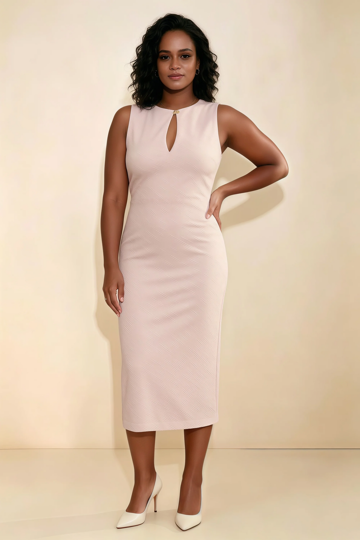 Annabel Blush Keyhole Neck Sleeveless Bodycon Midi Dress