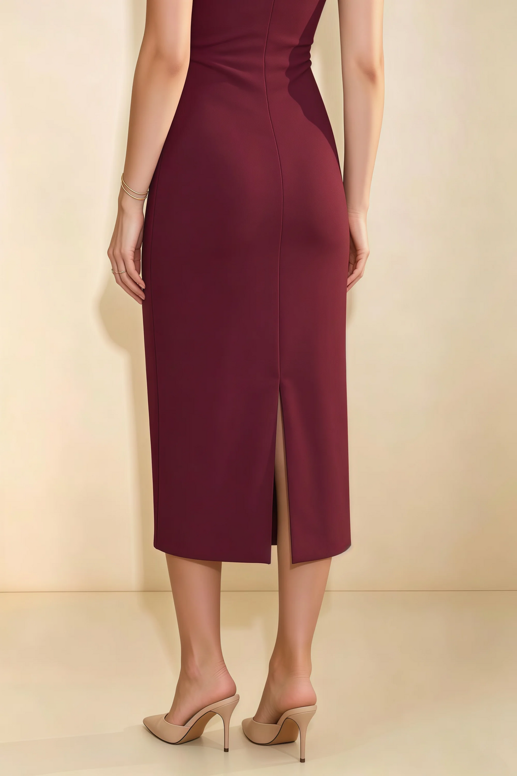 Annabel Burgundy Keyhole Neck Sleeveless Bodycon Midi Dress