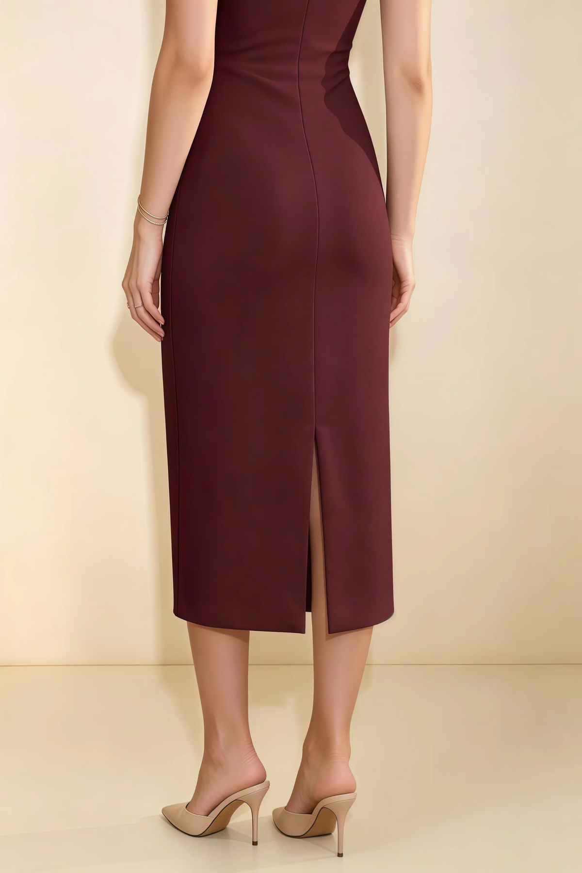 Annabel Cabernet Keyhole Neck Sleeveless Bodycon Midi Dress