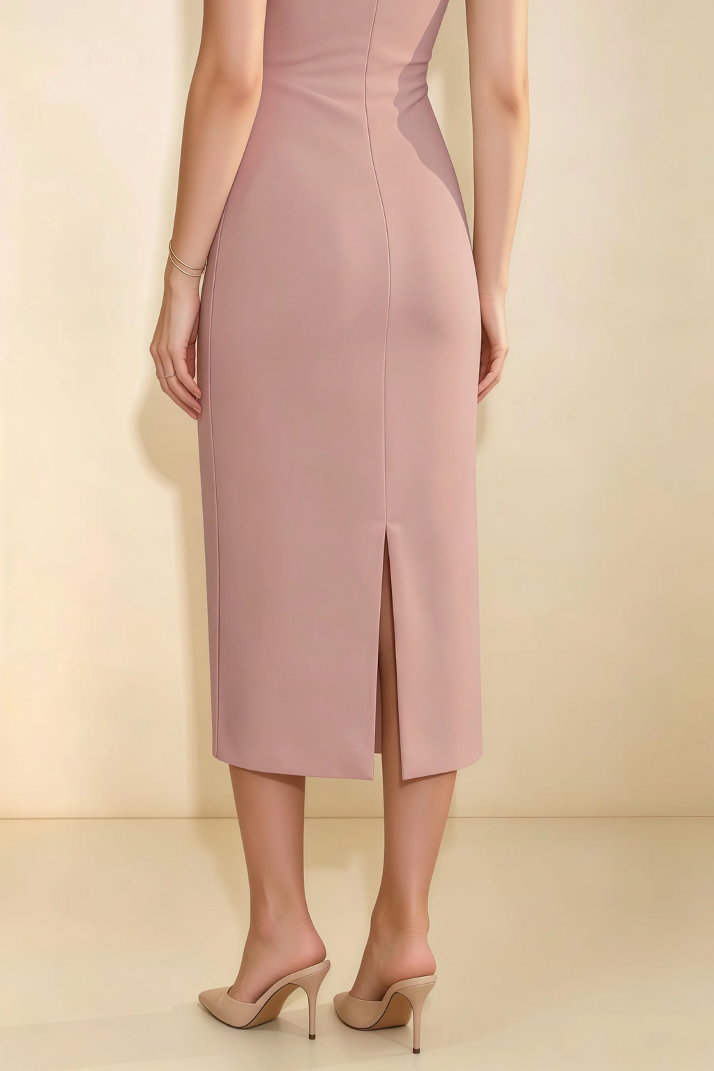 Annabel Dusty Rose Keyhole Neck Sleeveless Bodycon Midi Dress