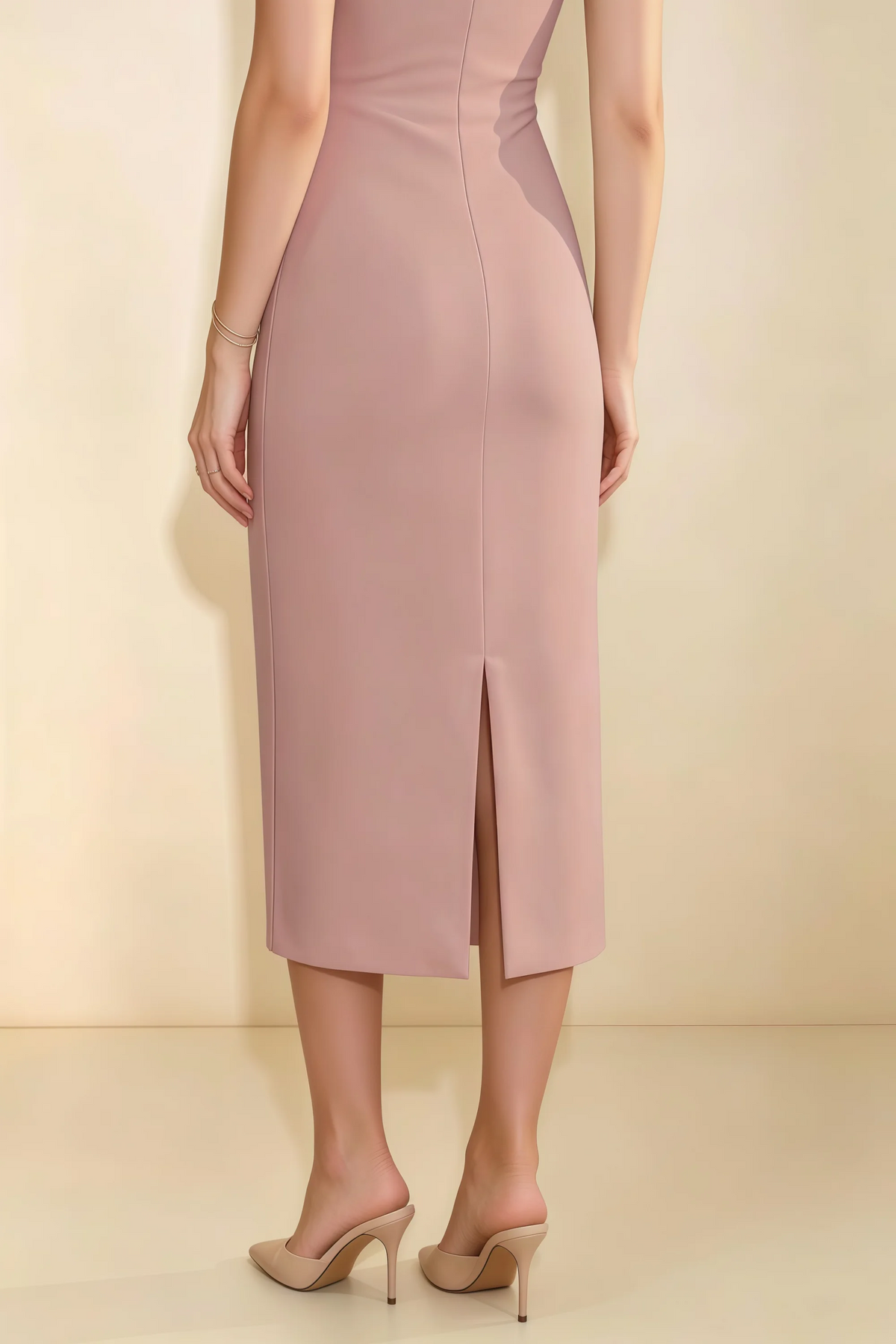 Annabel Dusty Rose Keyhole Neck Sleeveless Bodycon Midi Dress