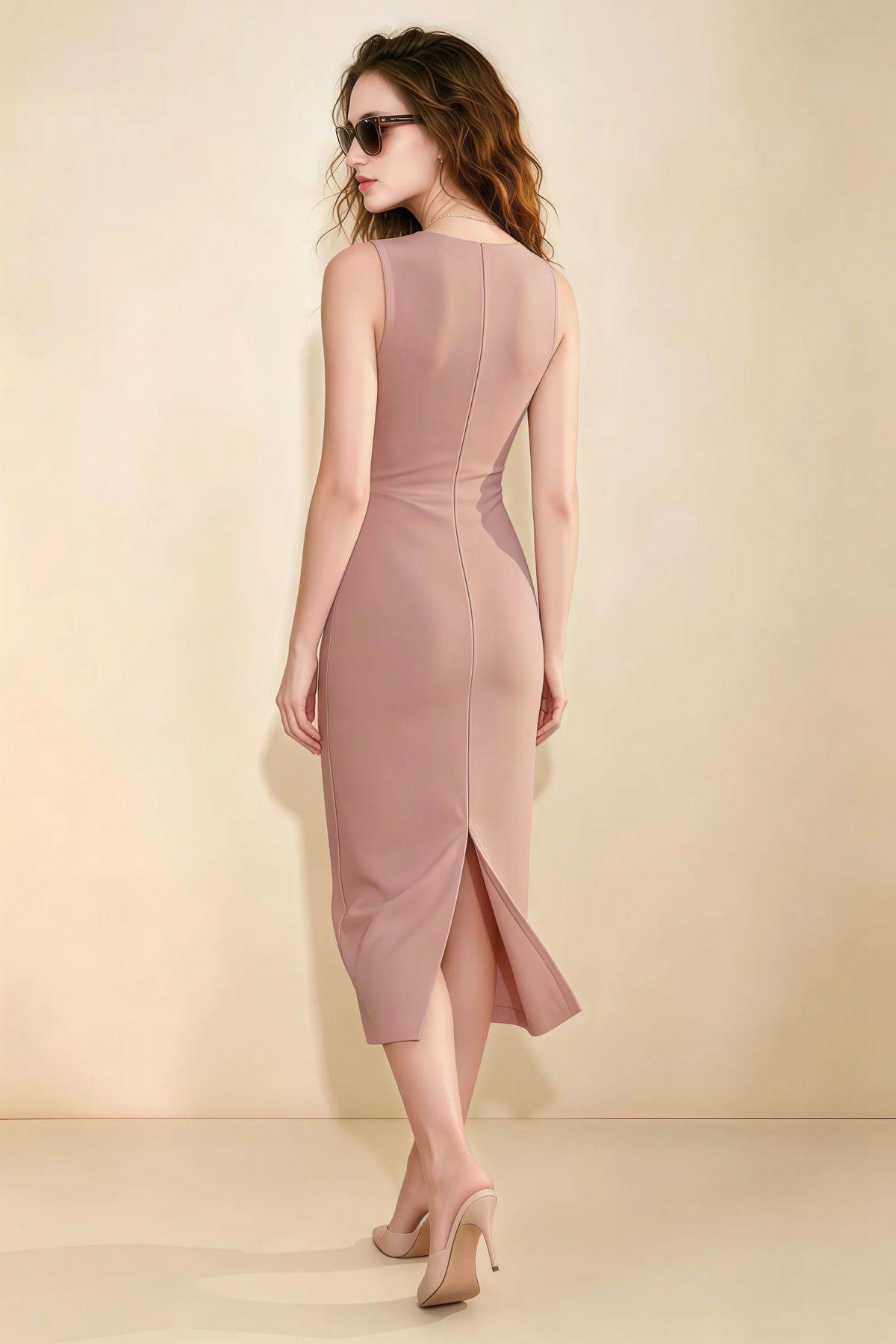 Annabel Dusty Rose Keyhole Neck Sleeveless Bodycon Midi Dress