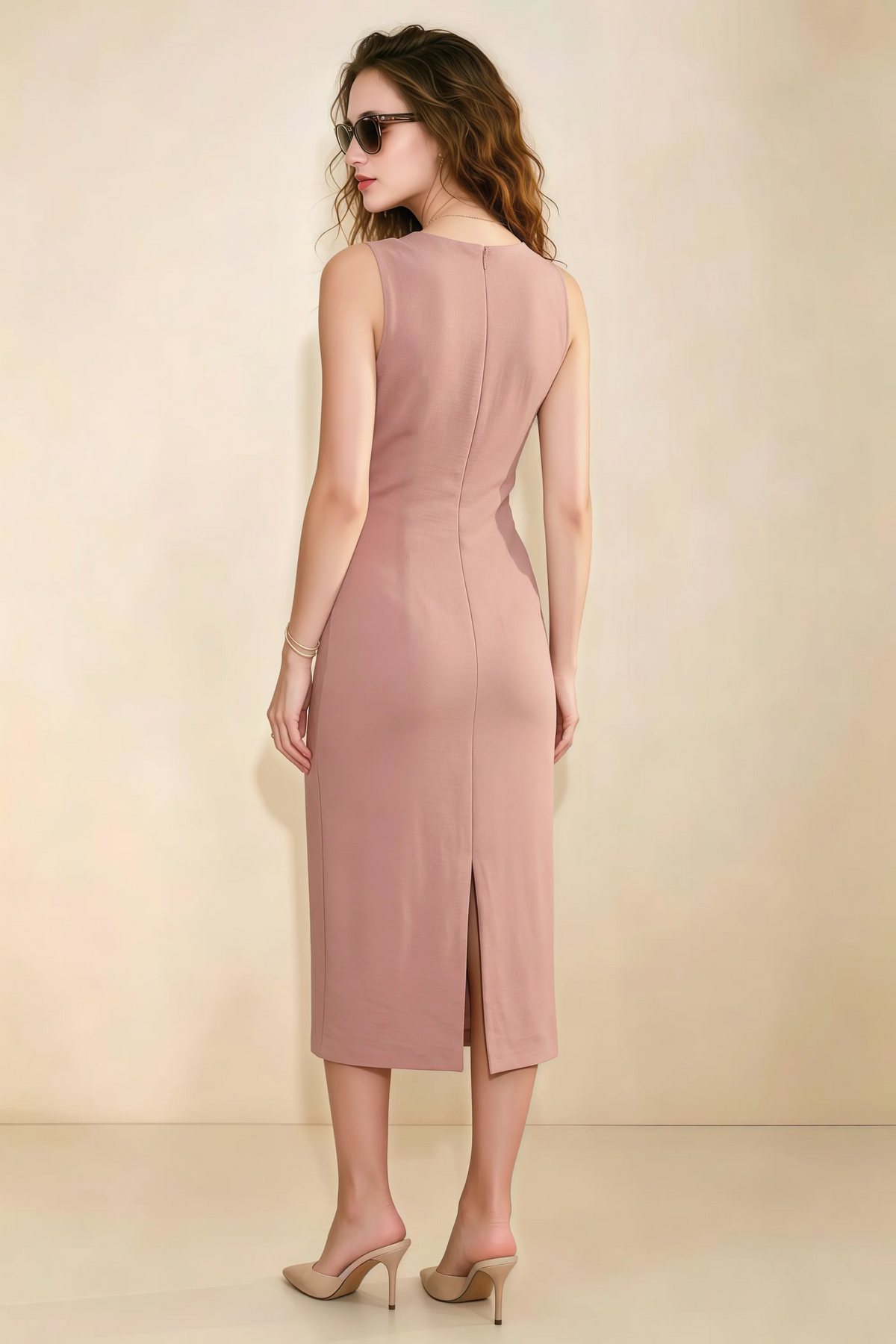 Annabel Dusty Rose Keyhole Neck Sleeveless Bodycon Midi Dress
