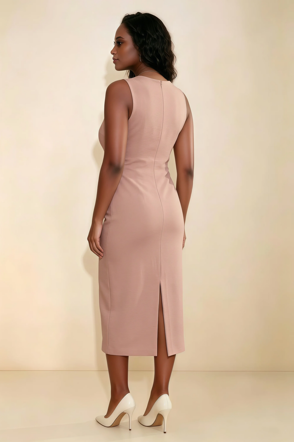 Annabel Dusty Rose Keyhole Neck Sleeveless Bodycon Midi Dress