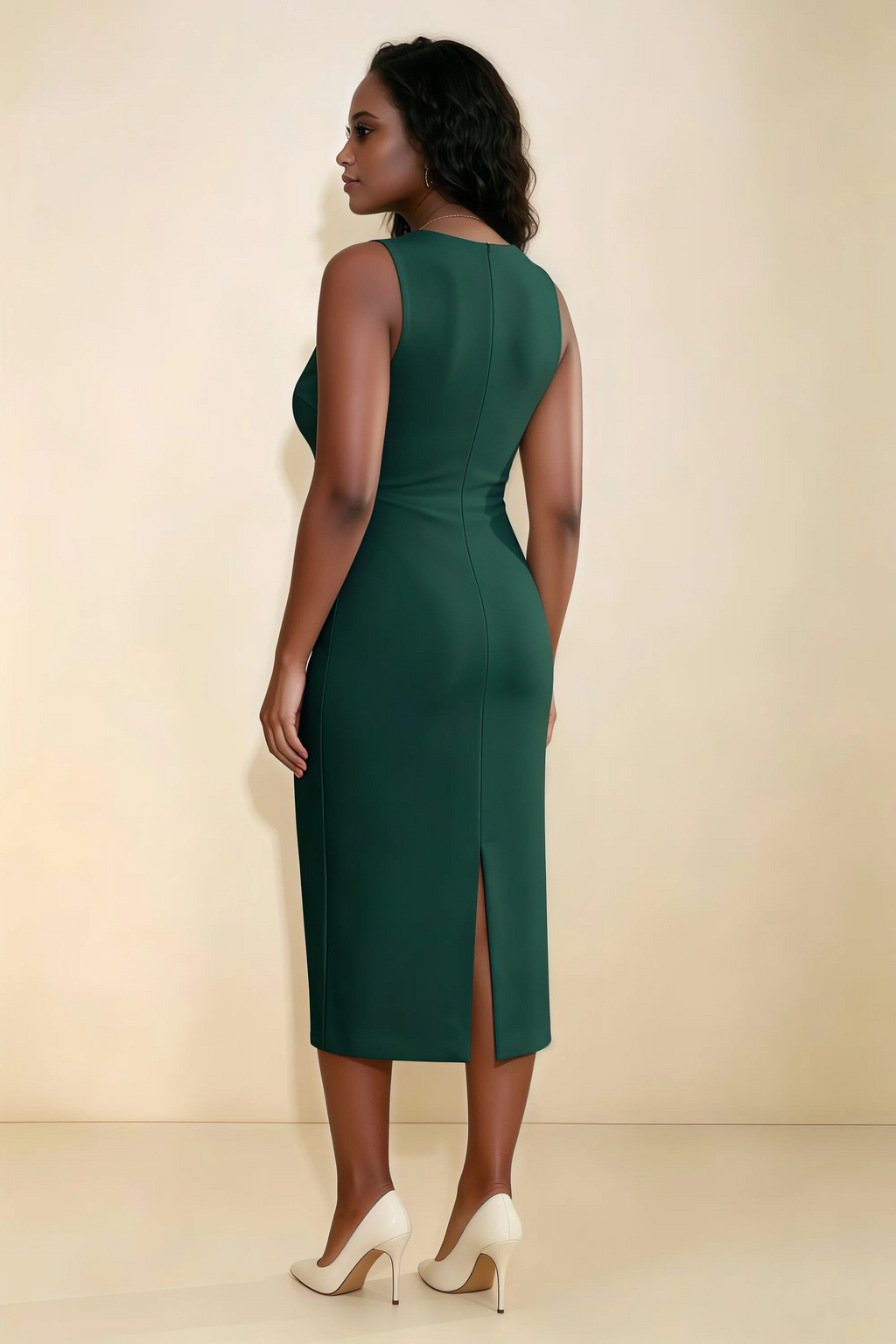 Annabel Emerald Green Keyhole Neck Sleeveless Bodycon Midi Dress