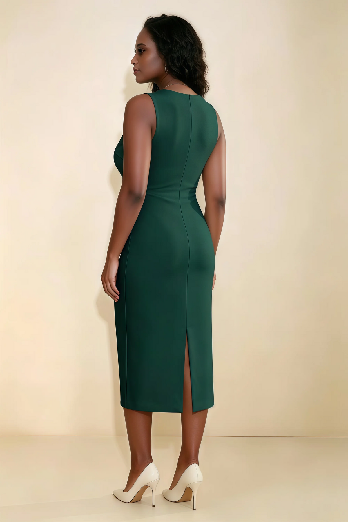 Annabel Emerald Green Keyhole Neck Sleeveless Bodycon Midi Dress