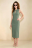 Annabel Eucalyptus Keyhole Neck Sleeveless Bodycon Midi Dress