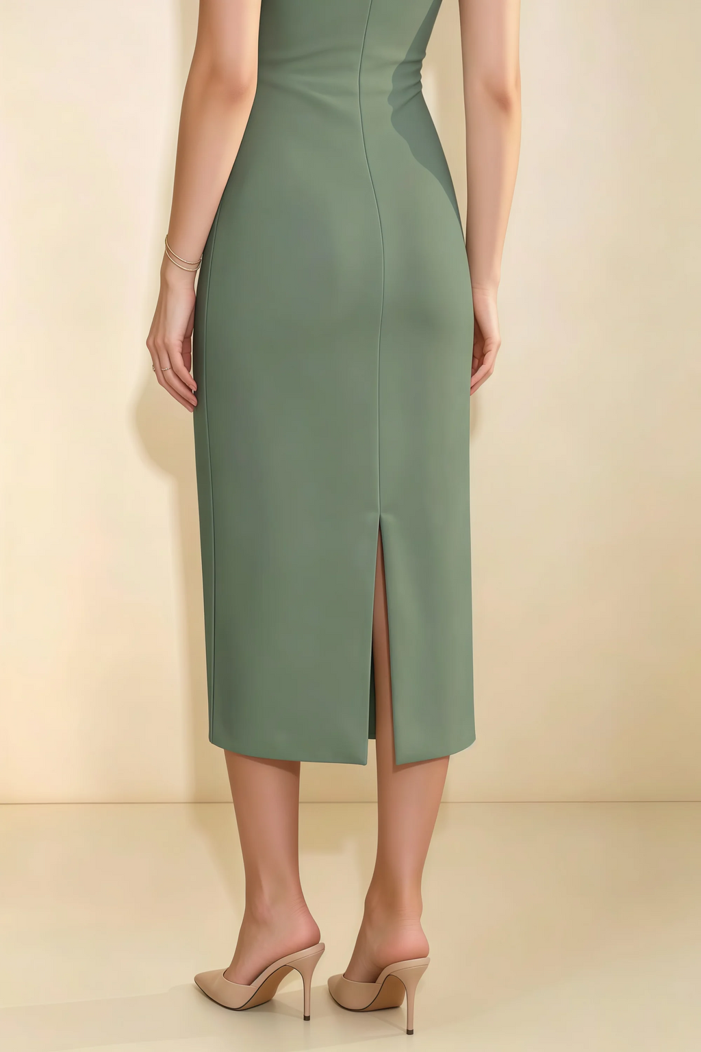 Annabel Eucalyptus Keyhole Neck Sleeveless Bodycon Midi Dress