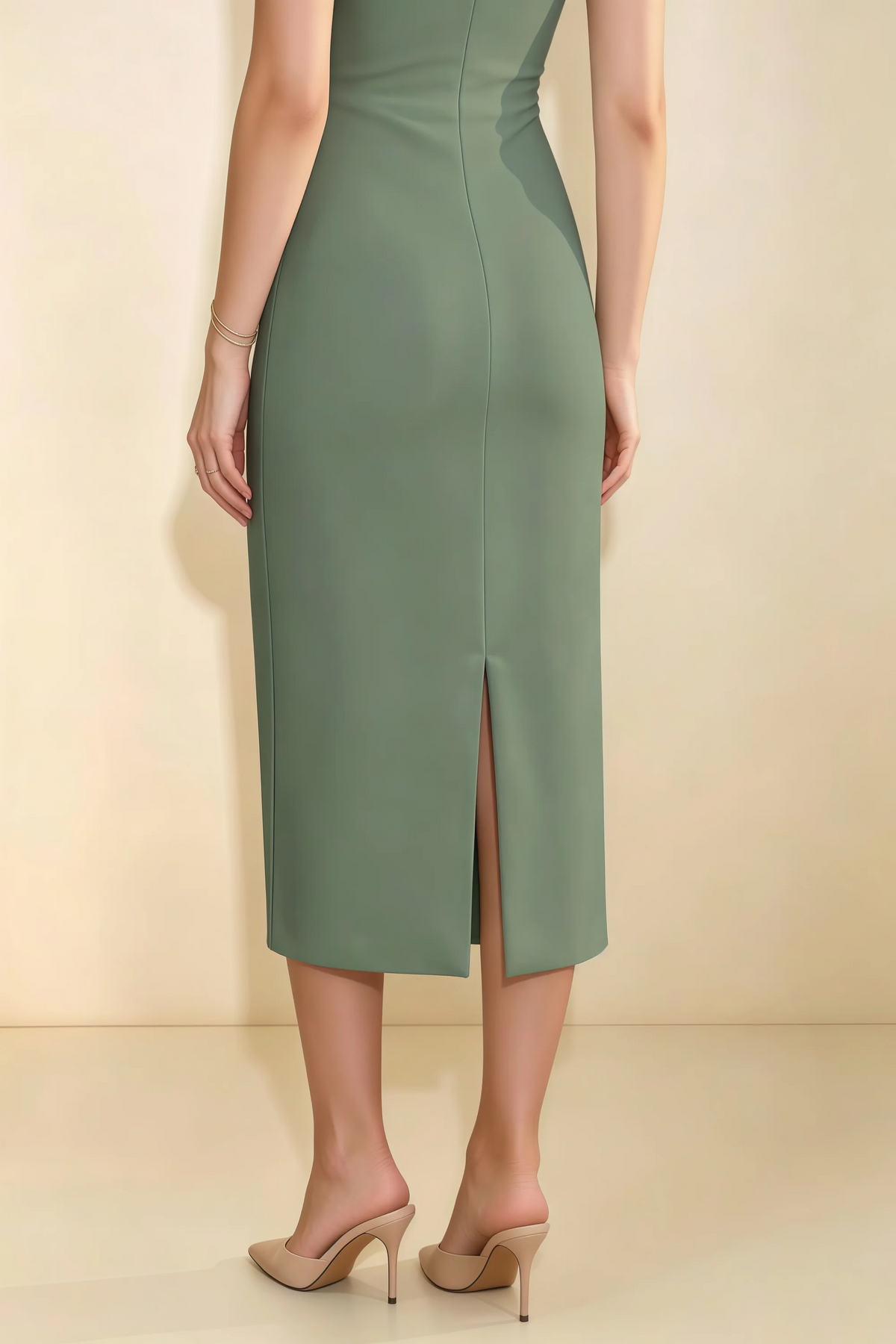 Annabel Eucalyptus Keyhole Neck Sleeveless Bodycon Midi Dress