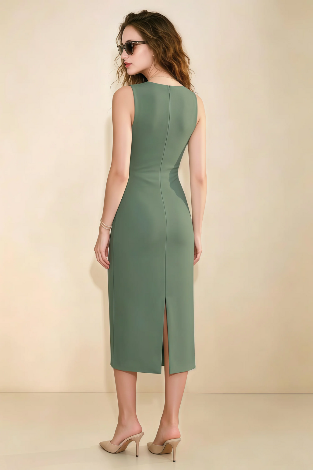 Annabel Eucalyptus Keyhole Neck Sleeveless Bodycon Midi Dress