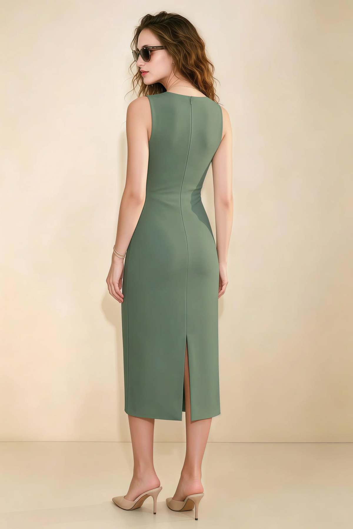 Annabel Eucalyptus Keyhole Neck Sleeveless Bodycon Midi Dress